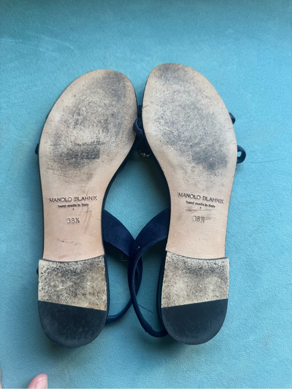 Manolo Blahnik Navy Crystal-Embellished T-Strap Sandals - Picture 4 of 4